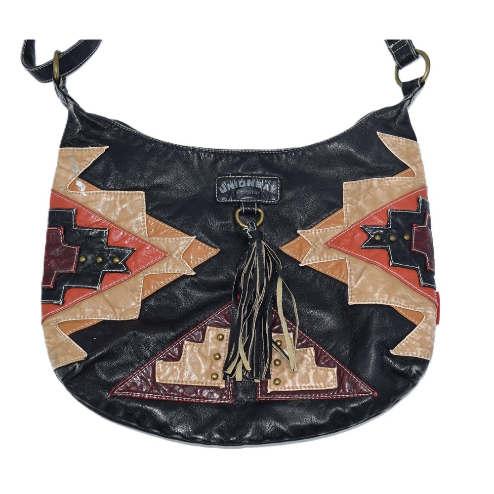 Unionbay Hobo Bag Women Large Black Multicolor Patchwork Good Southwestern Boho